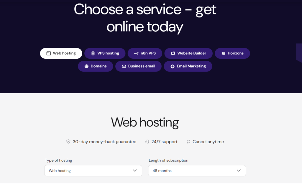Hosting pricing details