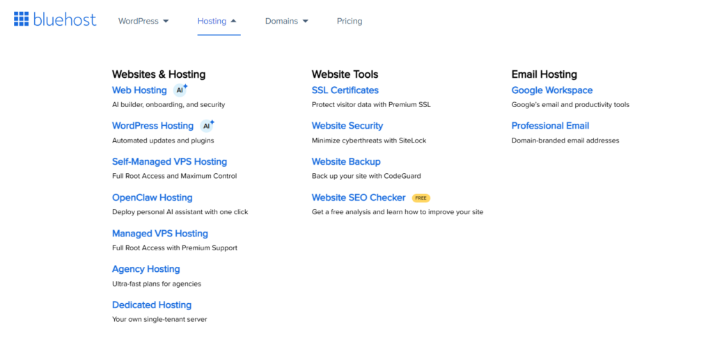 bluehost hosting services