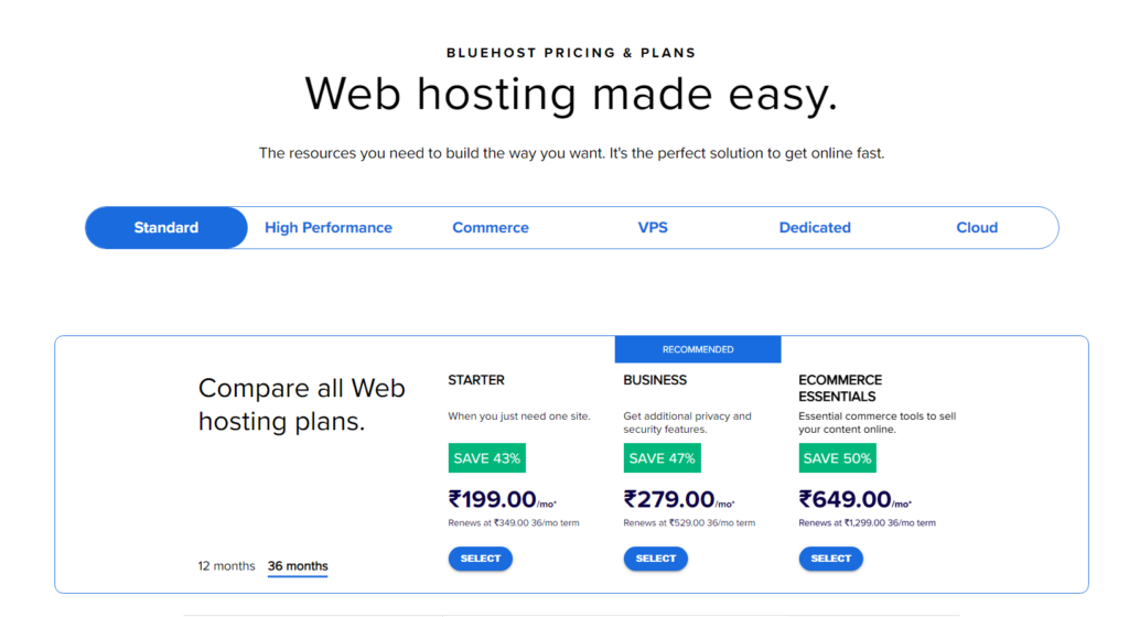 bluehost pricing
