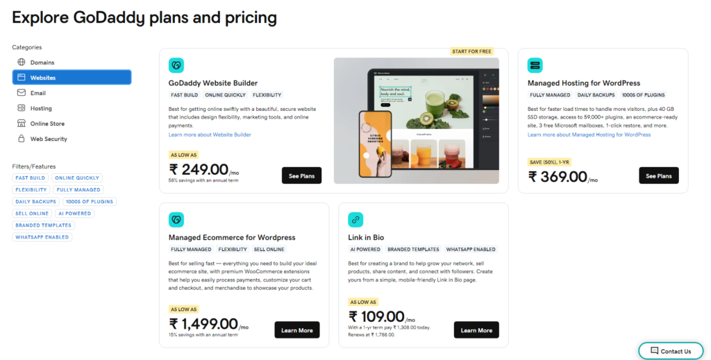 godaddy pricing and plans