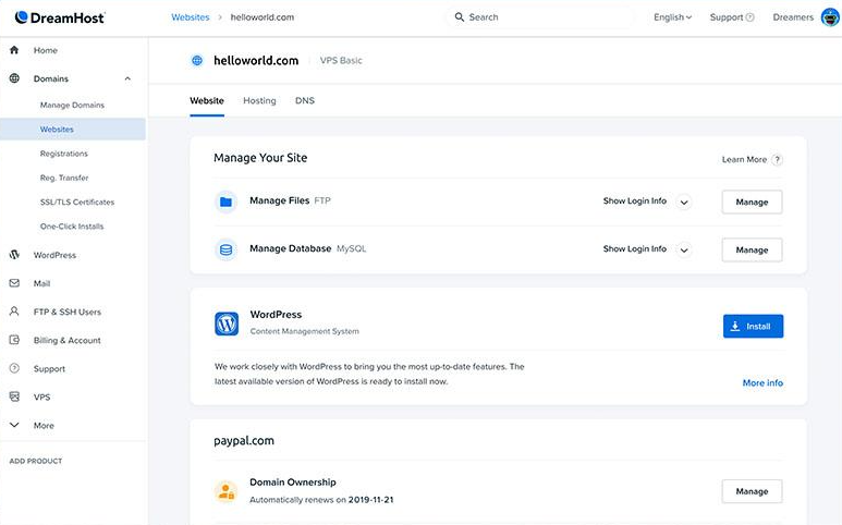 DreamHost Control Panel