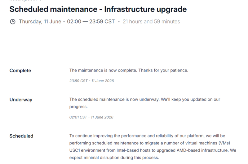 A2 Hosting Downtime due to maintenance
