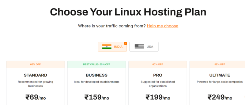 Bigrock Shared Hosting pricing