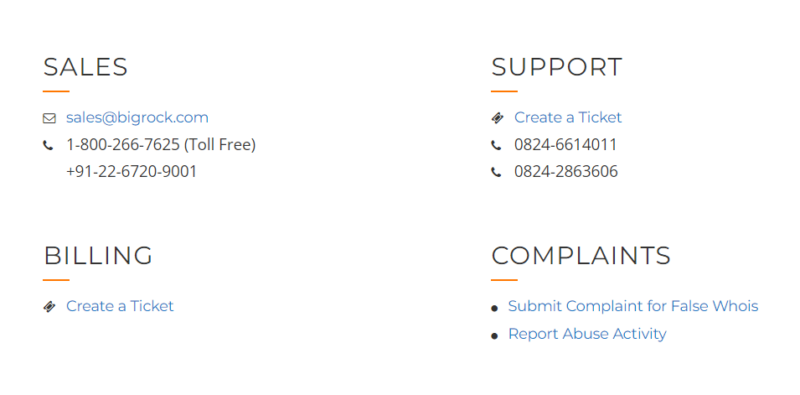 Bigrock customer support