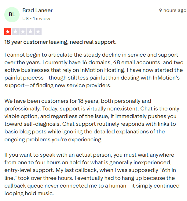 Customer support limitation - Inmotion