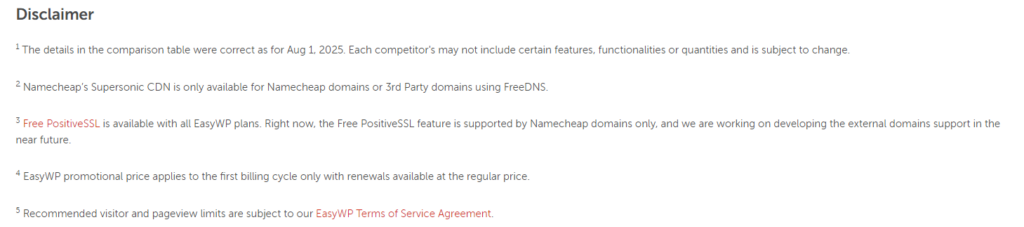 EasyWP Feature Limits