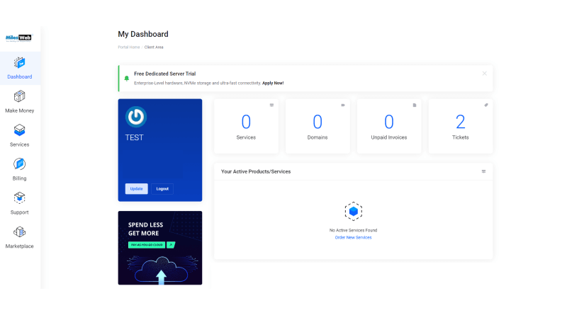 Milesweb Dashboard